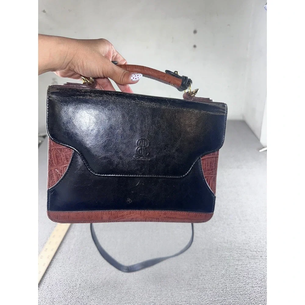 Vintage Bellarosa Satchel Handbag Women Black Brown Top Handle Academic Luxury